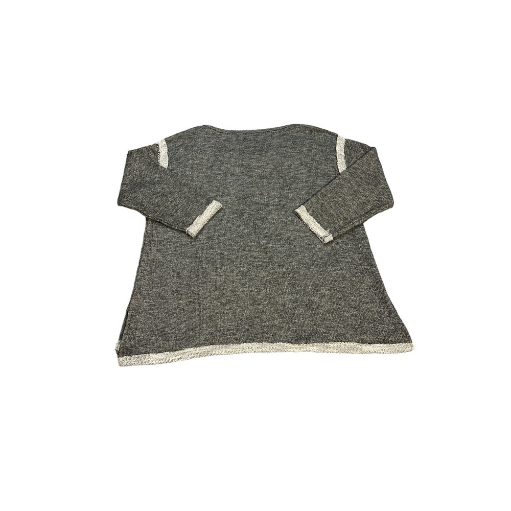 Ali Miles Grey Marled Knit Tunic Top 3/4 Sleeve Raw Edge‎ Trim Petite Large PL - Picture 5 of 9